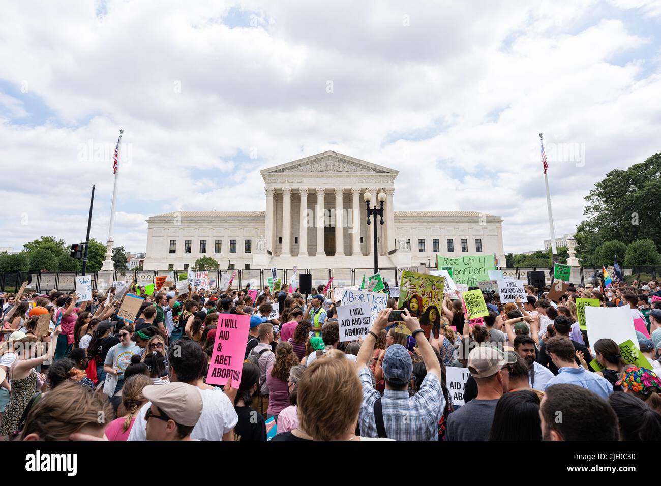 Pro-choice protesters gathered outside the Supreme Court to protest the overturning of Roe Vs. Wade. Stock Photo