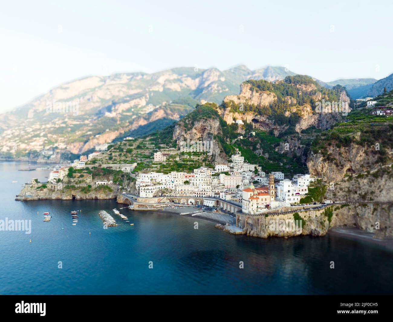 View from above, stunning aerial view of the village of Atrani. Atrani is a city and comune on