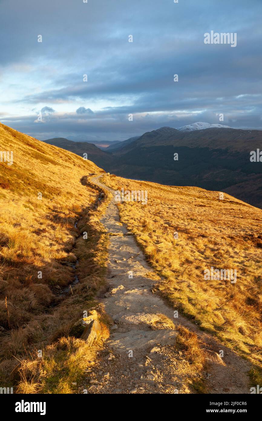 The track on Ben Ledi with Beinn Each in the background, Trossachs, Perthshire, Scotland Stock Photo