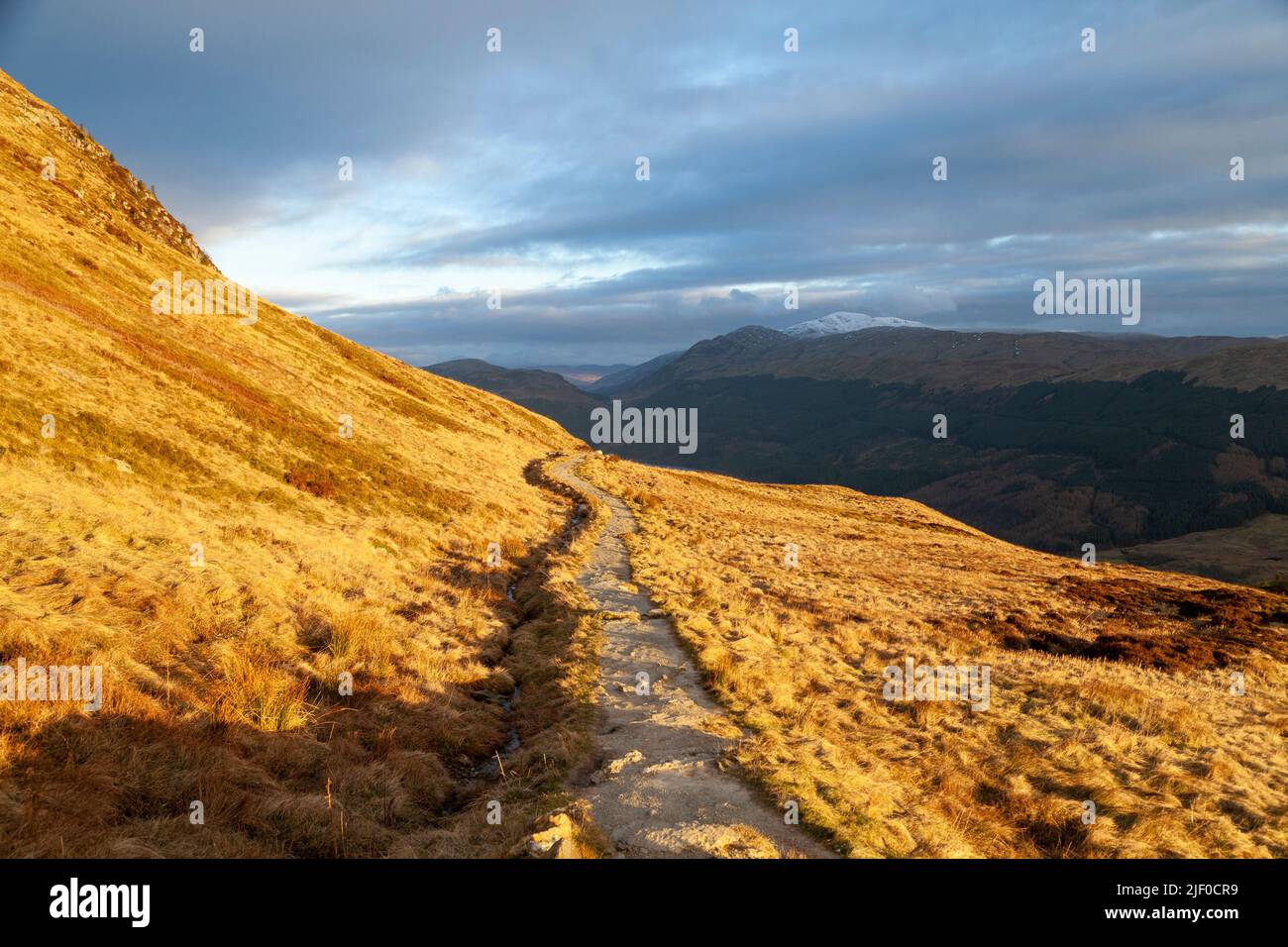 The track on Ben Ledi with Beinn Each in the background, Trossachs, Perthshire, Scotland Stock Photo