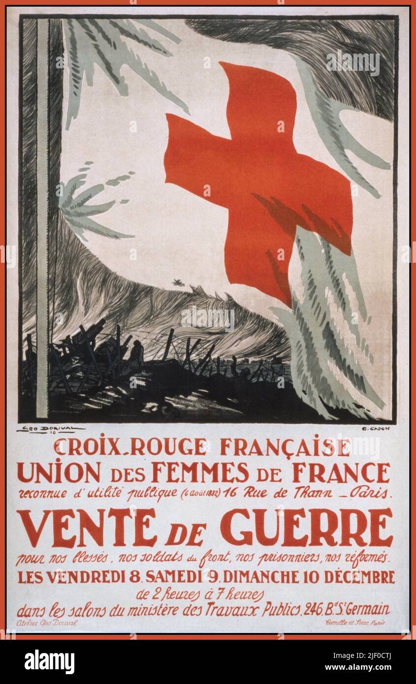 WW1 Poster Red Cross France Croix-Rouge française. Union des Femmes de France. Vente de guerre by Dorival, Géo., artist  A charity-sale organized by the French Red Cross and by the Union of French Women. Stock Photo