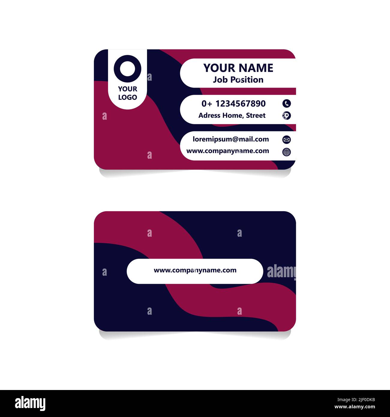 Dark blue and magenta vector modern abstract clean and simple business card template. Horizontal name card,  stylish stationery design Stock Vector