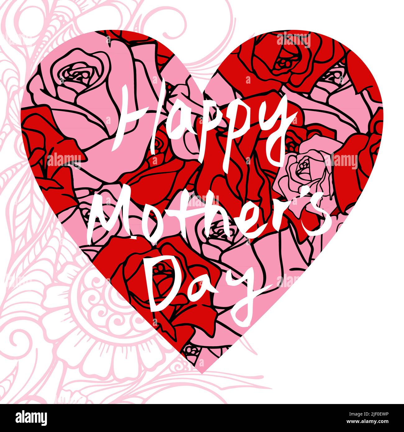 happy mother's day greeting card with pink and red roses in heart frame ...