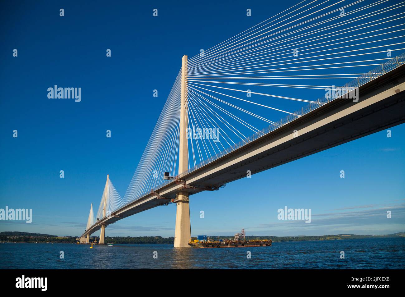 The Queensferry Crossing Bridge seen from North Queensferry, Fife, Scotland Stock Photo