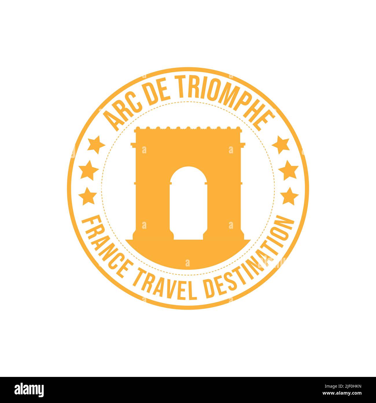 Circle rubber stamp with the text Arc De Triomphe travel destination written inside the stamp. France historical monument. France travel destination r Stock Vector