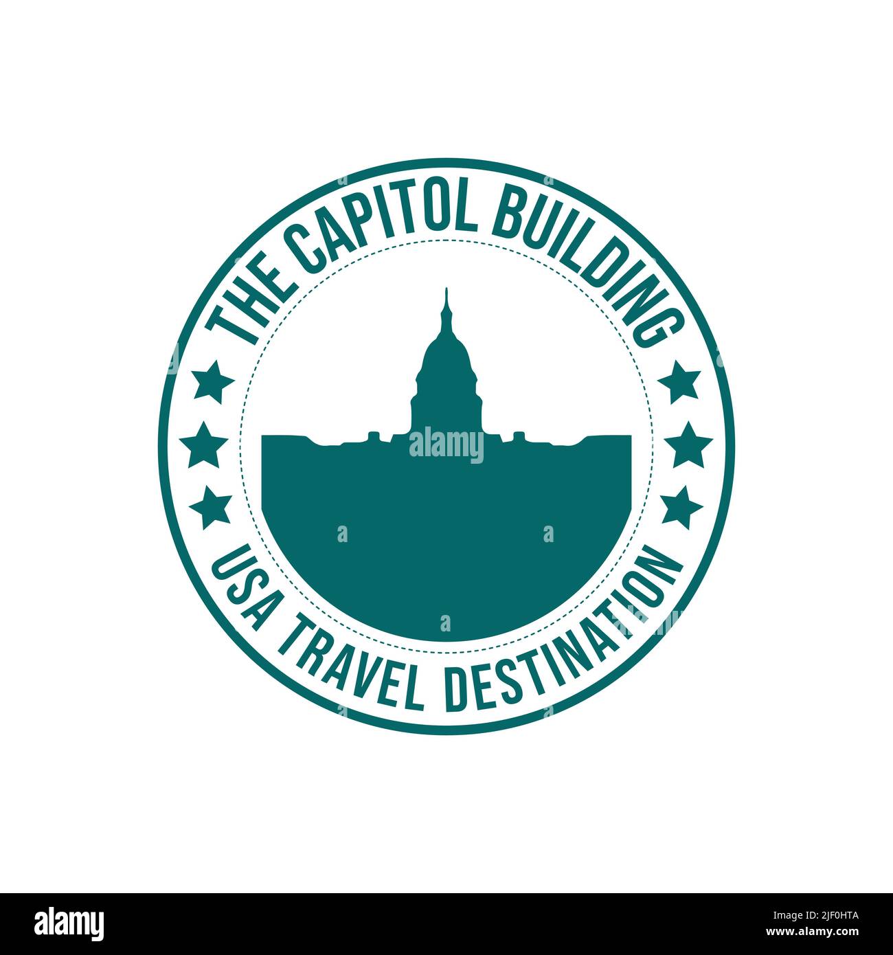 Circle rubber stamp with the Capitol building travel destination written inside the stamp. America Capitol historical monument. America travel destina Stock Vector