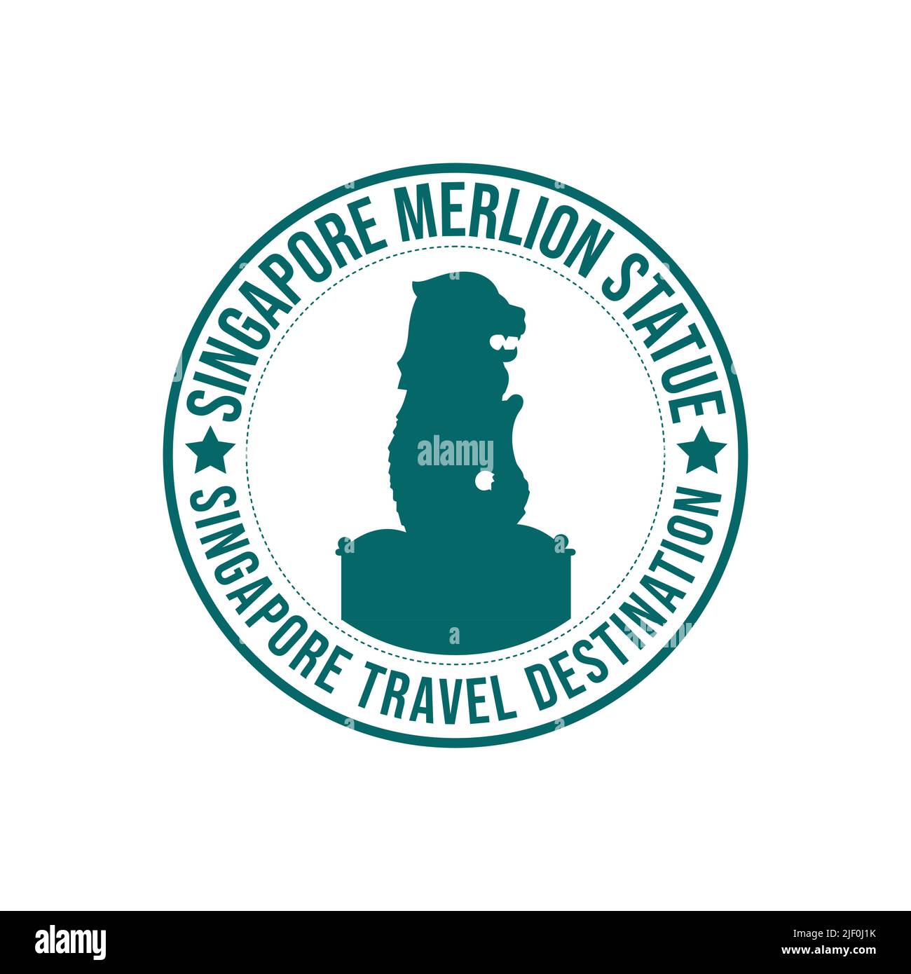 Rubber stamp with the text The Merlion statue travel destination written inside the stamp. Singapore the Merlion historical Statue architecture travel Stock Vector
