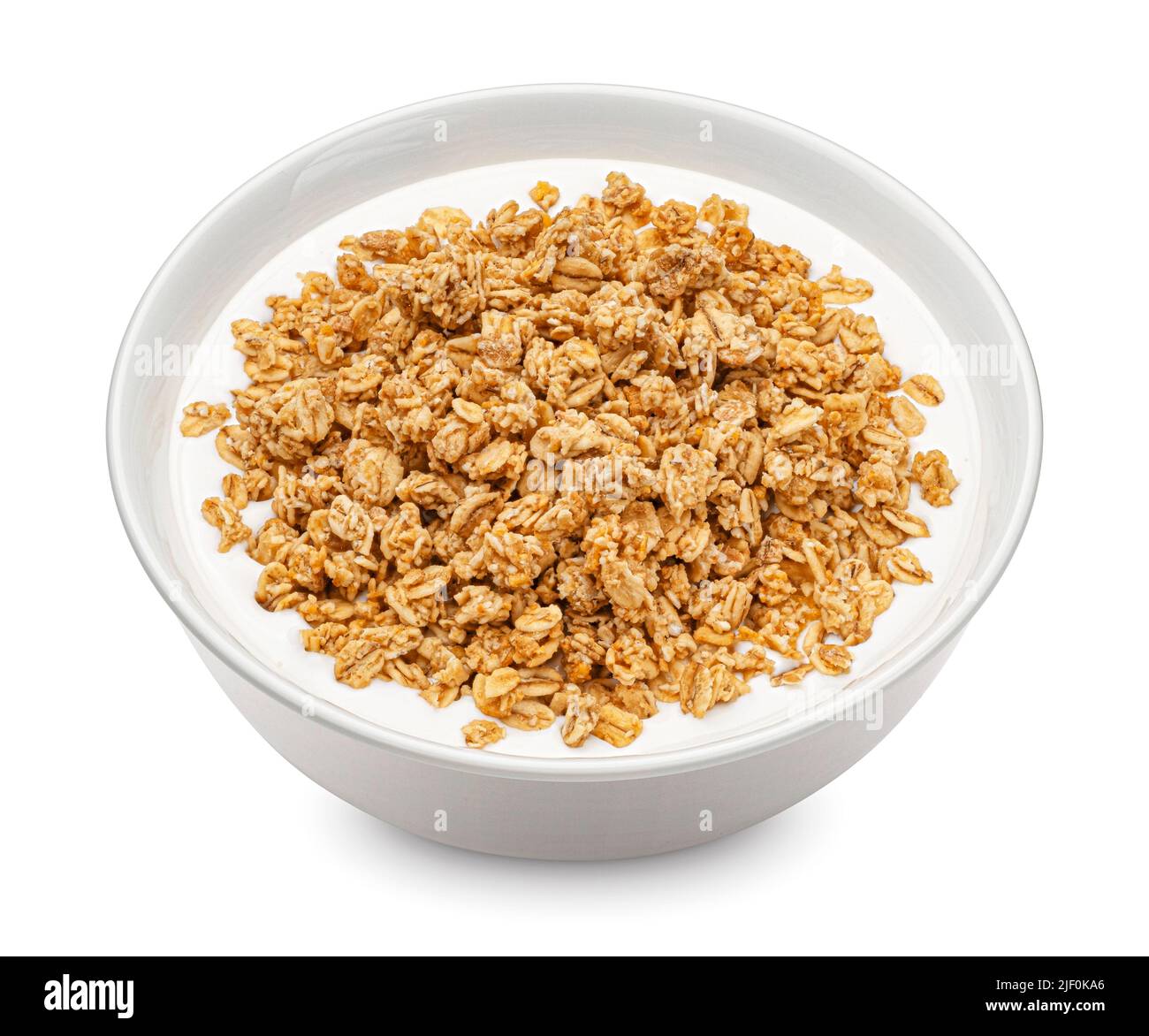 Oat granola with milk isolated on white background Stock Photo