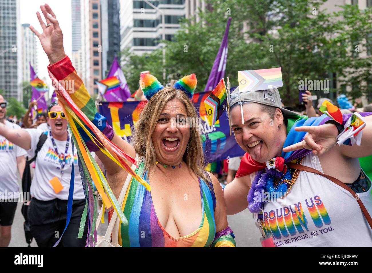 Happy and cheerful group of people enjoying the Pride Parade in Bloor Street. Stock Photo