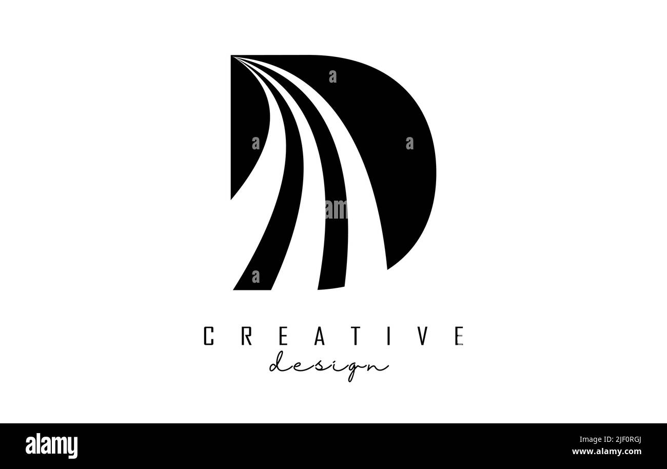 Black letter D logo with leading lines and road concept design. Letter ...