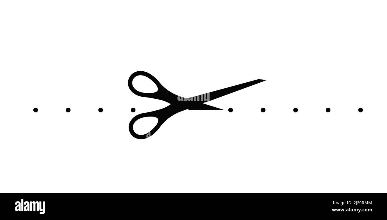 Scrissors cut dotted line with dot vector icon. Stock Vector
