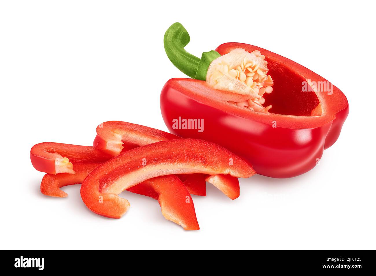 slices of red sweet bell pepper isolated on white background Stock ...