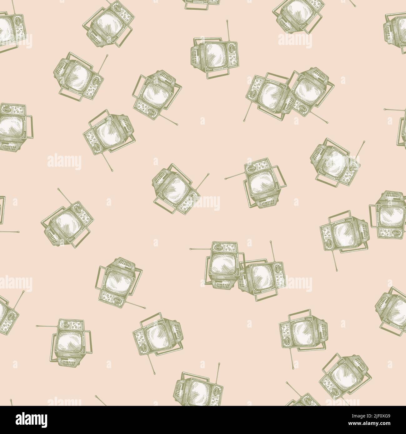 Retro TV engraved seamless pattern. Vintage television with antenna in ...