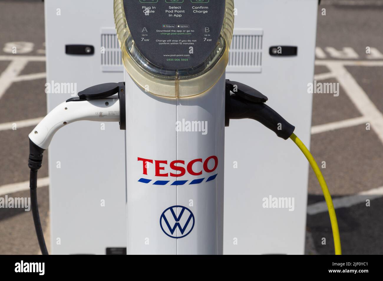 Tesco electric vehicle car pod point, tenterden, kent, uk Stock Photo