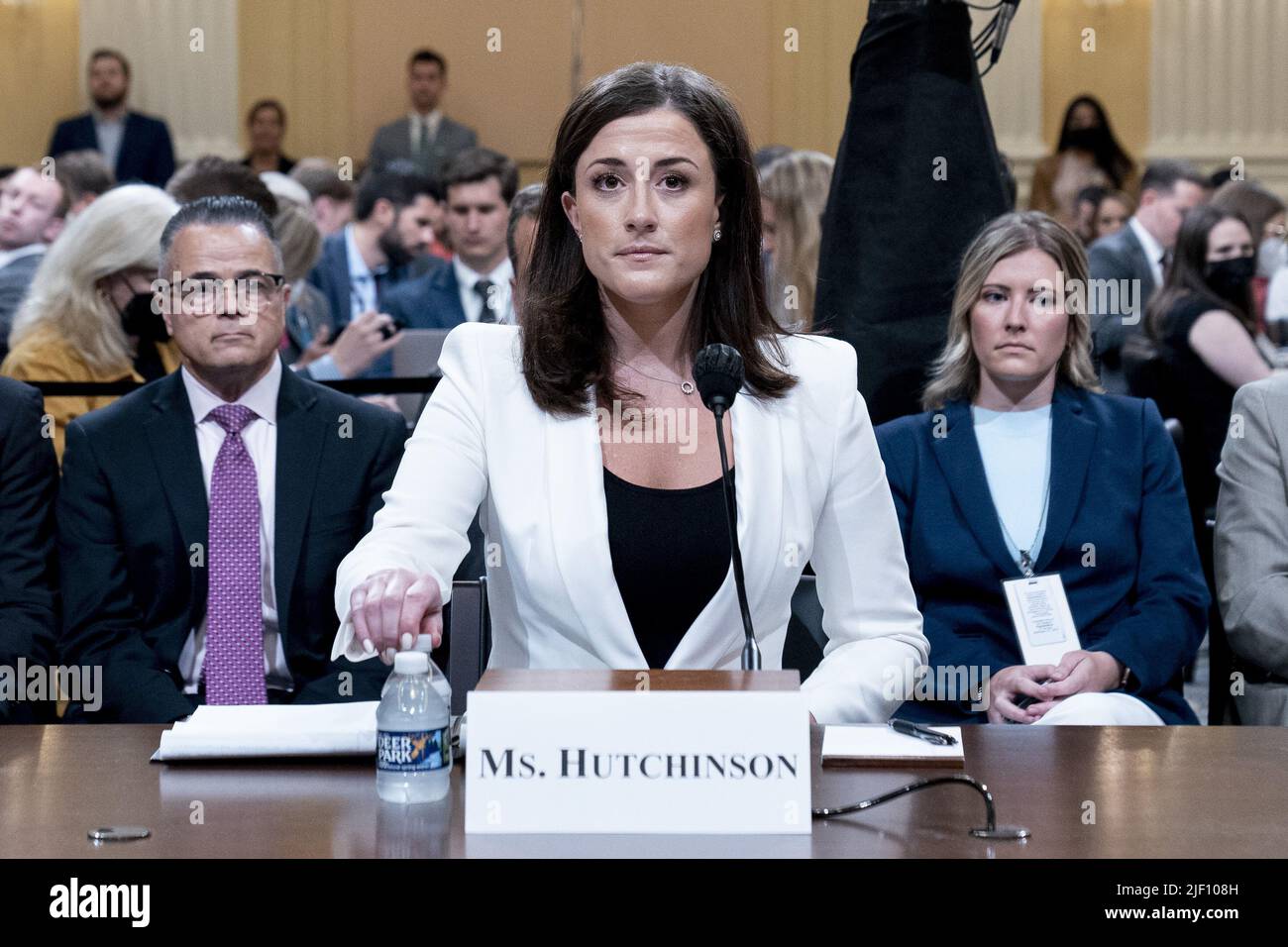 Washington, United States. 28th June, 2022. Cassidy Hutchinson, top former aide to Trump White House chief of staff Mark Meadows, appears before the House select committee investigating the Jan. 6 attack on the U.S. Capitol continues to reveal its findings of a year-long investigation, at the Capitol in Washington on Tuesday, June 28, 2022. Photo by Shawn Thew/UPI Credit: UPI/Alamy Live News Stock Photo