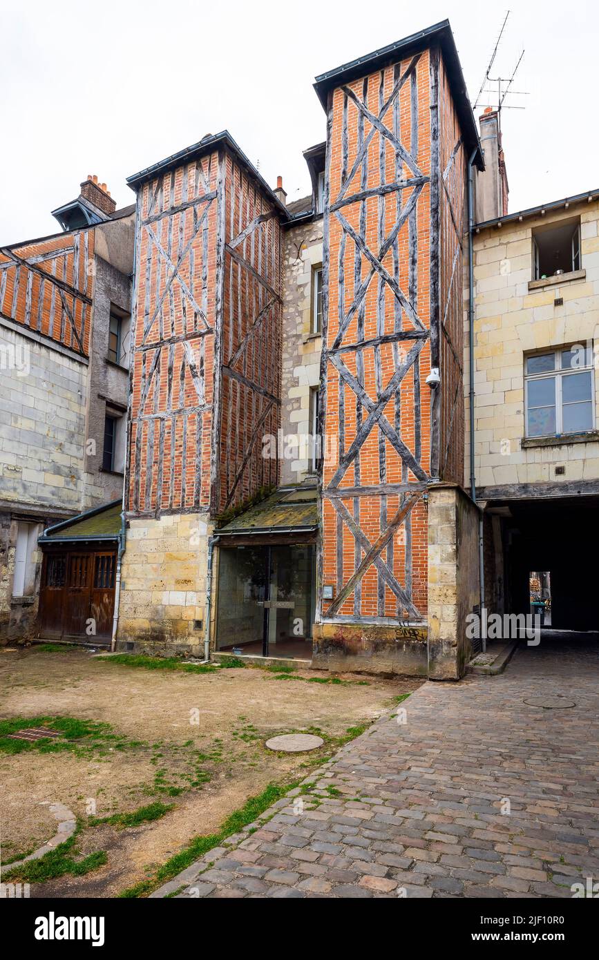 Traditional half-timbered houses in Tours old town. Indre-et-Loire department of the Centre region (the Loire Valley) France. Stock Photo