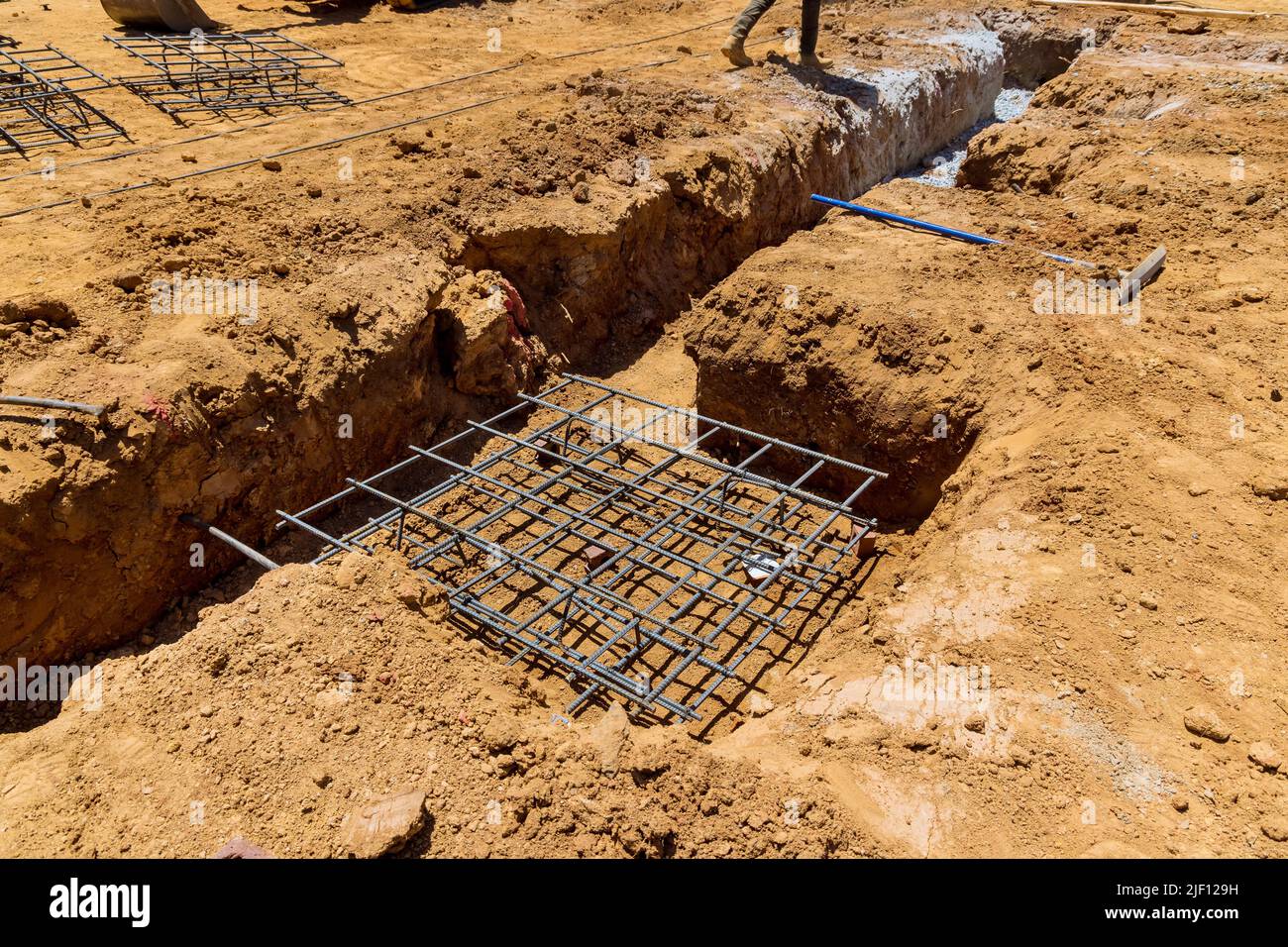 At the construction site foundations used rebar steel reinforcement construction Stock Photo Alamy