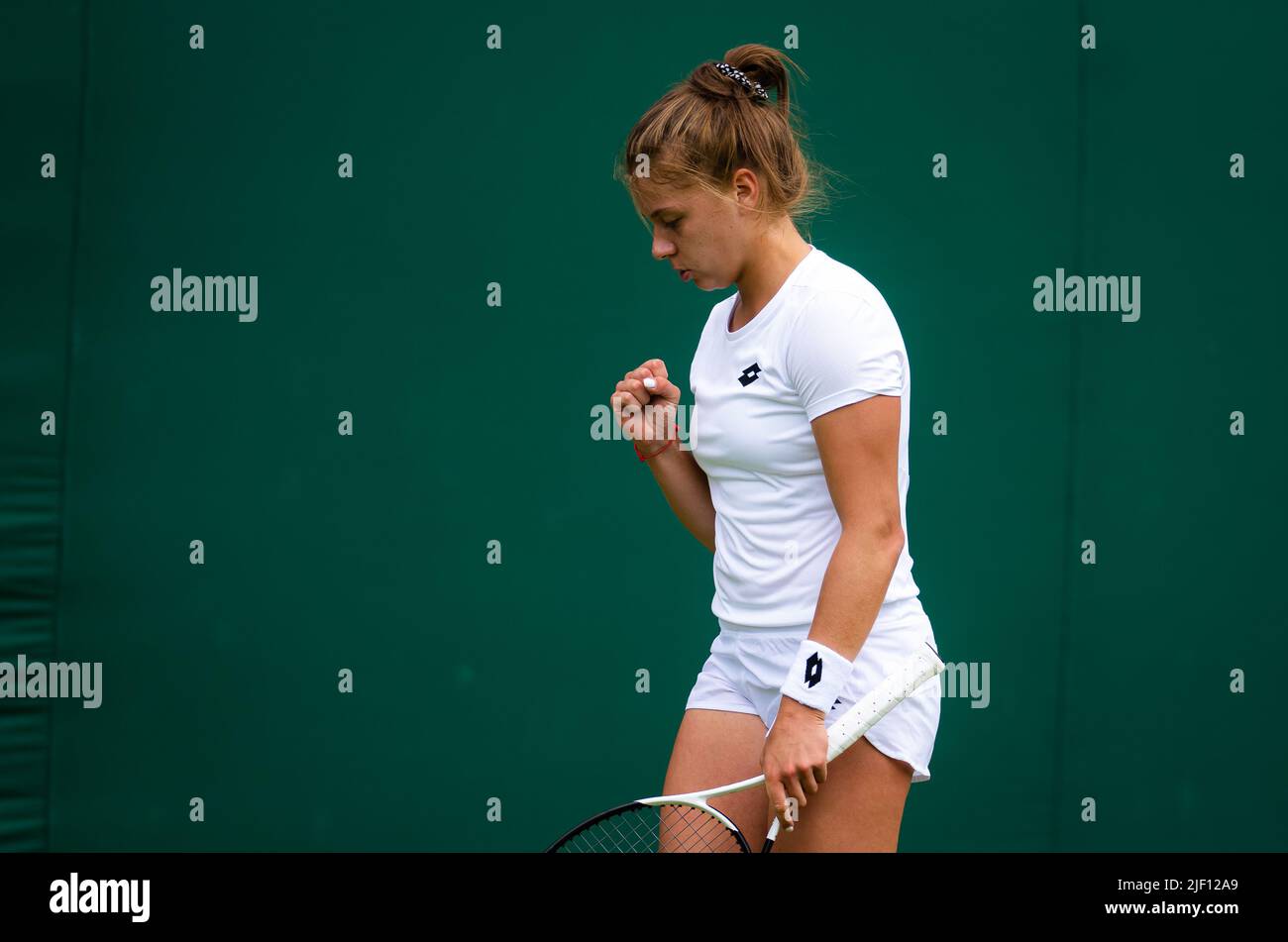 Maja Chwalinska of Poland in action against Katerina Siniakova of the Czech Republic during the first round of the 2022 Wimbledon Championships, Grand Slam tennis tournament on June 27, 2022 at All England Lawn Tennis Club in Wimbledon near London, England - Photo: Rob Prange/DPPI/LiveMedia Stock Photo