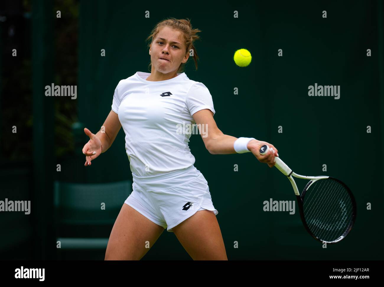 Maja Chwalinska of Poland in action against Katerina Siniakova of the Czech Republic during the first round of the 2022 Wimbledon Championships, Grand Slam tennis tournament on June 27, 2022 at All England Lawn Tennis Club in Wimbledon near London, England - Photo: Rob Prange/DPPI/LiveMedia Stock Photo