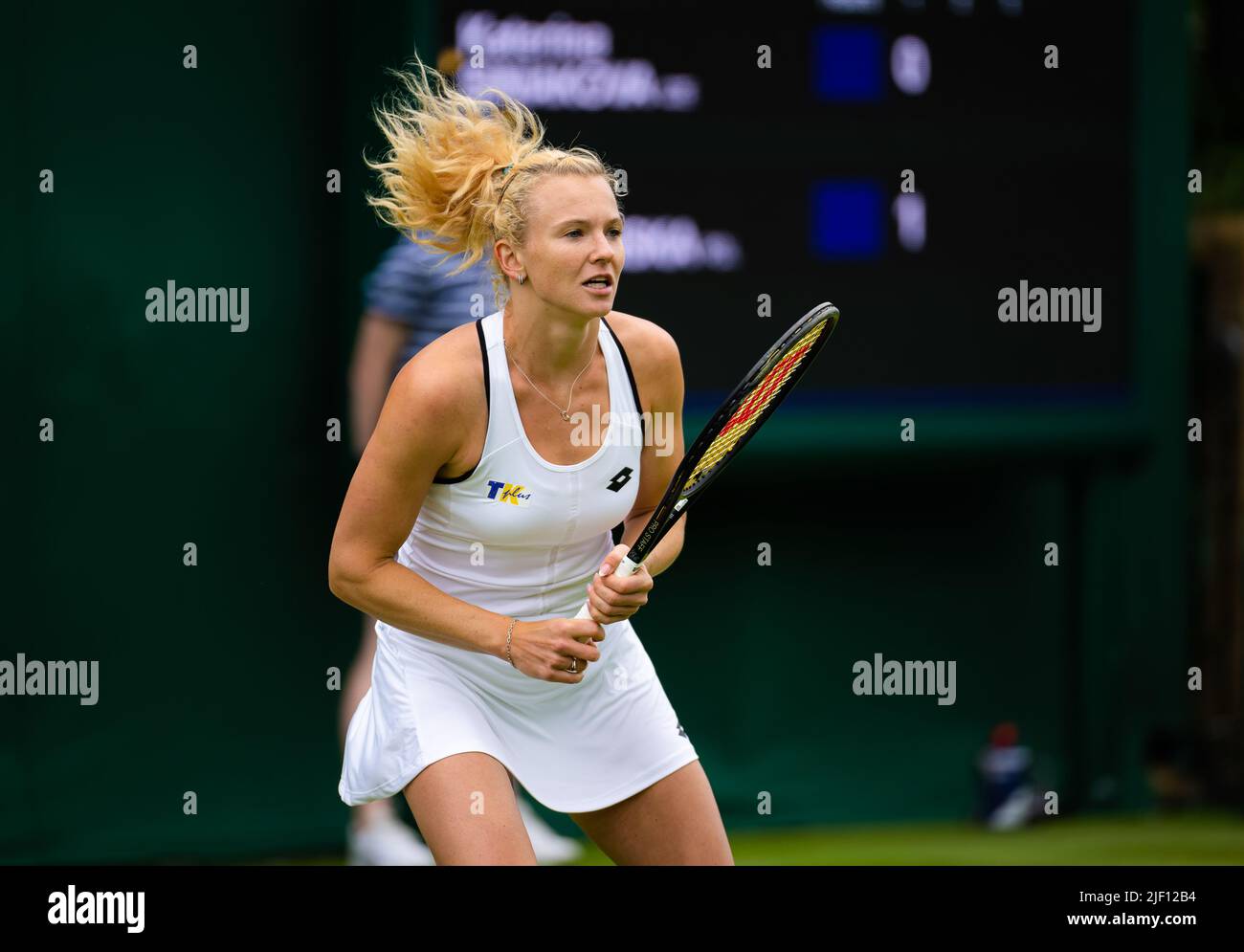 Katerina Siniakova of the Czech Republic in action against Maja Chwalinska of Poland during the first round of the 2022 Wimbledon Championships, Grand Slam tennis tournament on June 27, 2022 at All England Lawn Tennis Club in Wimbledon near London, England - Photo: Rob Prange/DPPI/LiveMedia Stock Photo