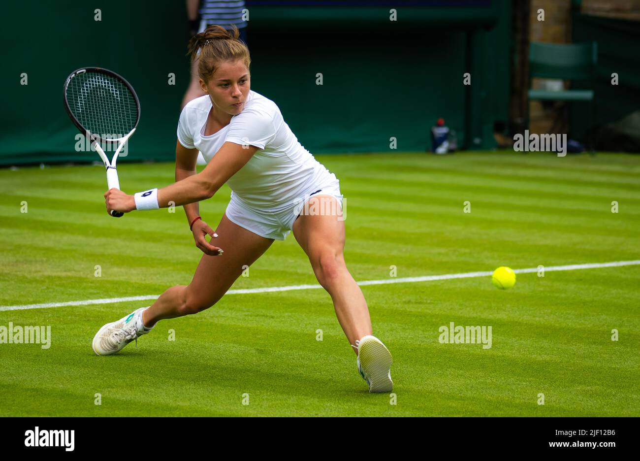 Maja Chwalinska of Poland in action against Katerina Siniakova of the Czech Republic during the first round of the 2022 Wimbledon Championships, Grand Slam tennis tournament on June 27, 2022 at All England Lawn Tennis Club in Wimbledon near London, England - Photo: Rob Prange/DPPI/LiveMedia Stock Photo