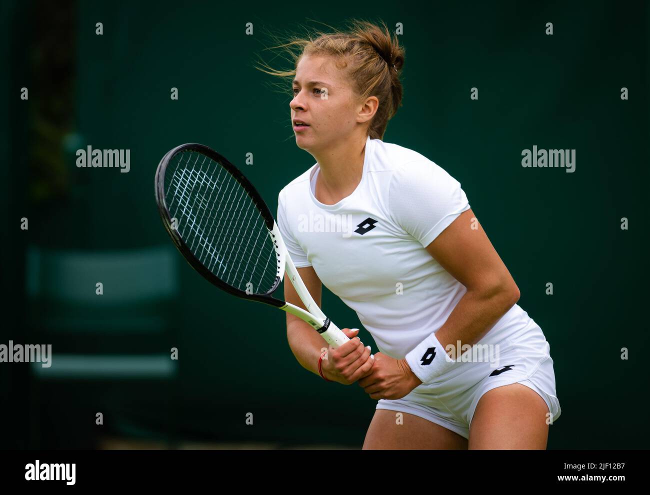 Maja Chwalinska of Poland in action against Katerina Siniakova of the Czech Republic during the first round of the 2022 Wimbledon Championships, Grand Slam tennis tournament on June 27, 2022 at All England Lawn Tennis Club in Wimbledon near London, England - Photo: Rob Prange/DPPI/LiveMedia Stock Photo