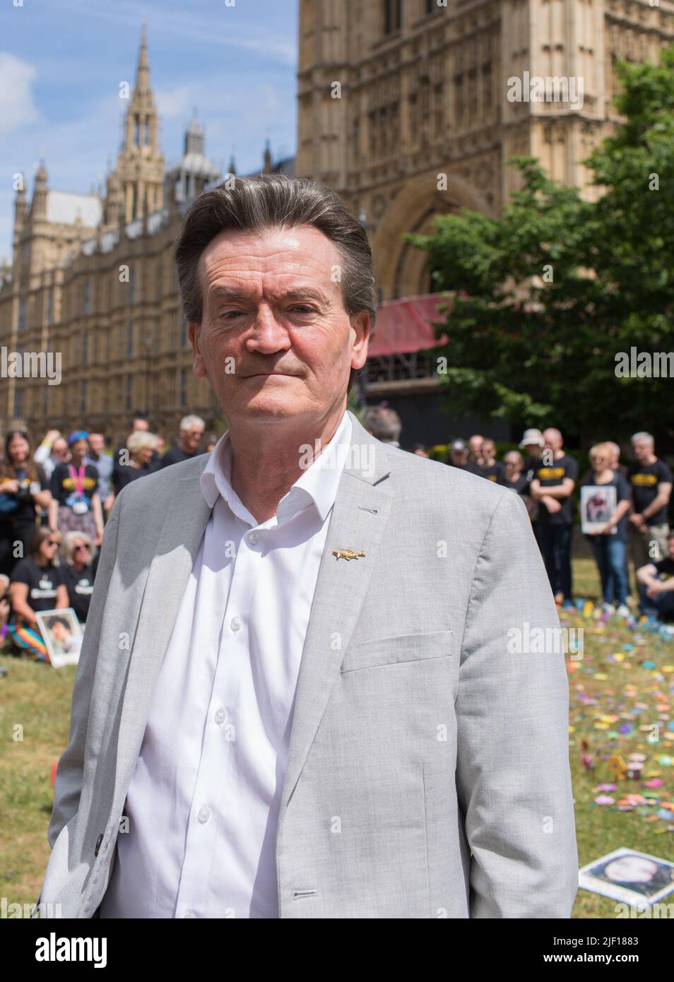 London, UK. 28th June, 2022. singer and former undertones Feargal Sharkey OBE outside parliament Stock Photo