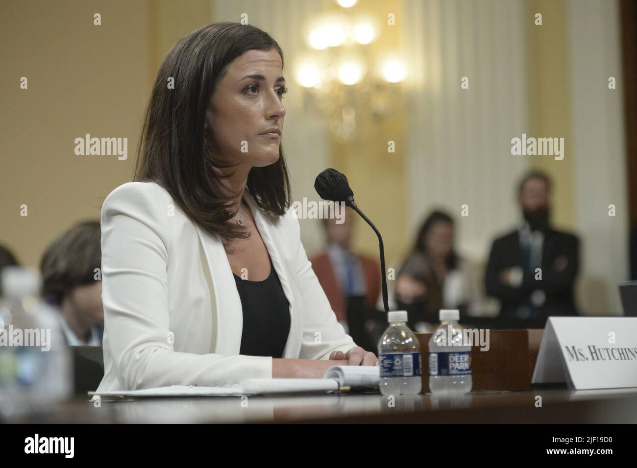 Washington, United States. 28th June, 2022. Cassidy Hutchinson, top former aide to Trump White House chief of staff Mark Meadows, appears before the House select committee investigating the Jan. 6 attack on the U.S. Capitol continues to reveal its findings of a year-long investigation, at the Capitol in Washington, DC on Tuesday, June 28, 2022. Photo by Bonnie Cash/UPI Credit: UPI/Alamy Live News Stock Photo
