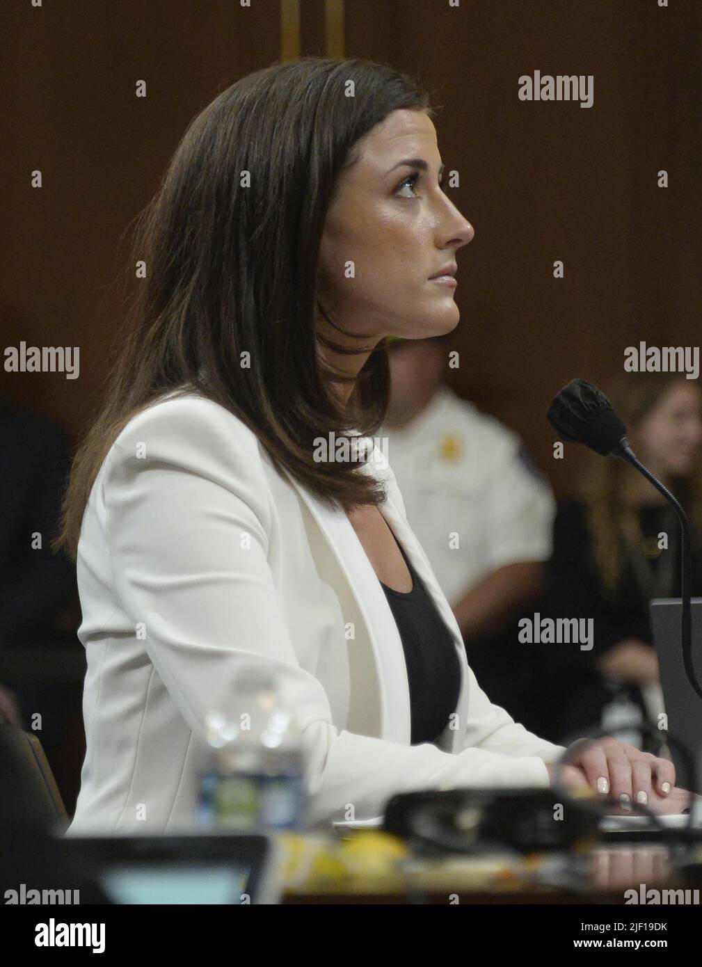 Washington, United States. 28th June, 2022. Cassidy Hutchinson, top former aide to Trump White House chief of staff Mark Meadows, appears before the House select committee investigating the Jan. 6 attack on the U.S. Capitol continues to reveal its findings of a year-long investigation, at the Capitol in Washington, DC on Tuesday, June 28, 2022. Photo by Bonnie Cash/UPI Credit: UPI/Alamy Live News Stock Photo