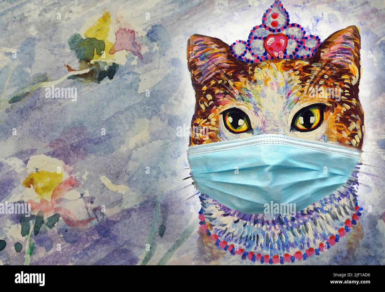 Oil paintings of cats scared of COVID must wear masks every time Stock  Photo - Alamy