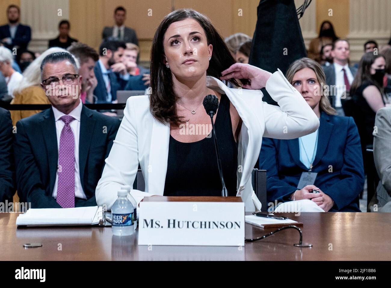 Washington, Dc, USA. 28th June, 2022. Cassidy Hutchinson, top former aide to Trump White House chief of staff Mark Meadows, appears before the House select committee investigating the Jan. 6 attack on the U.S. Capitol continues to reveal its findings of a year-long investigation, at the Capitol in Washington, Tuesday, June 28, 2022. (Photo by Andrew Harnik/Pool/Sipa USA) Credit: Sipa USA/Alamy Live News Stock Photo