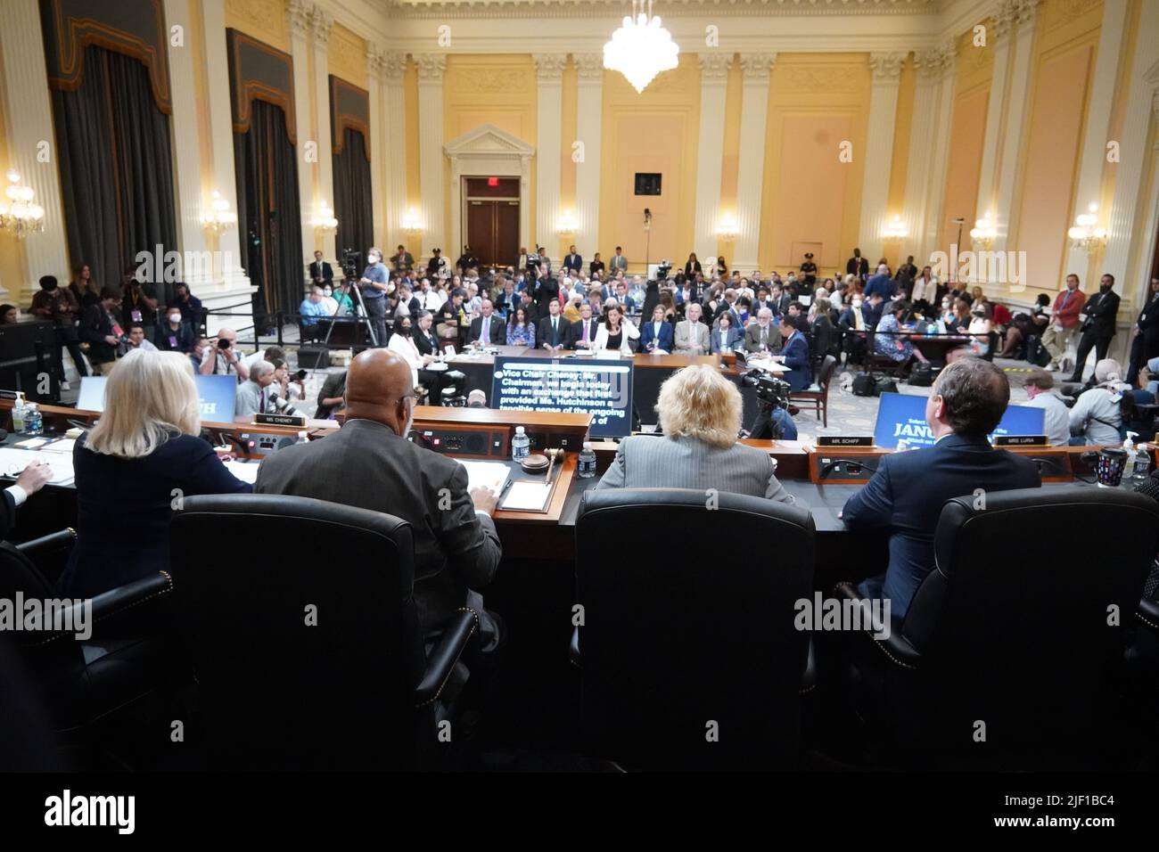The US House Select Committee holds a hearing to Investigate the January 6 Attack on the US Capitol, on Capitol Hill in Washington, DC, on June 28, 2022. (Photo by MANDEL NGAN / POOL / Sipa USA) Stock Photo