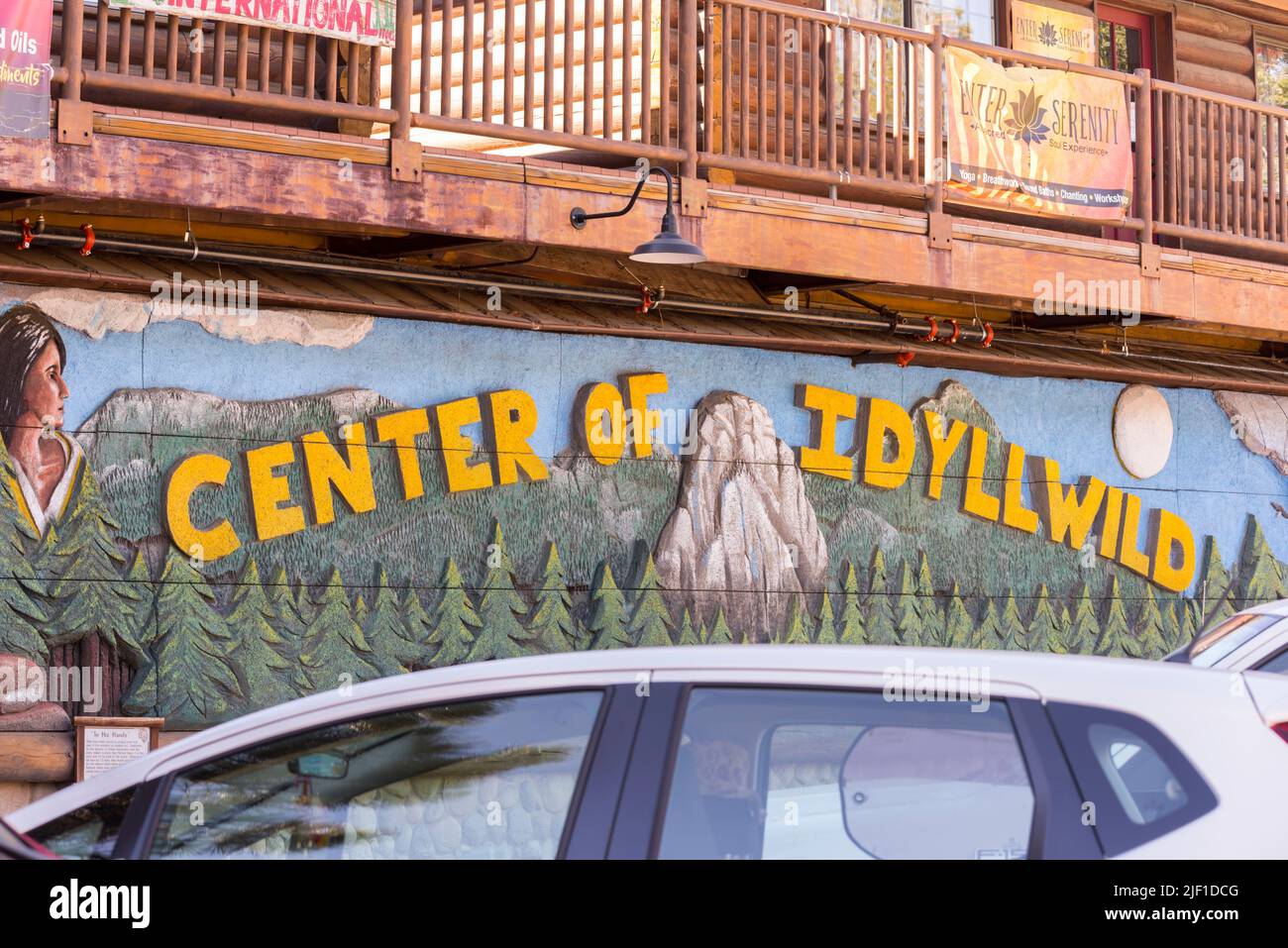 Center of Idyllwild sign. Idyllwild, California. Stock Photo