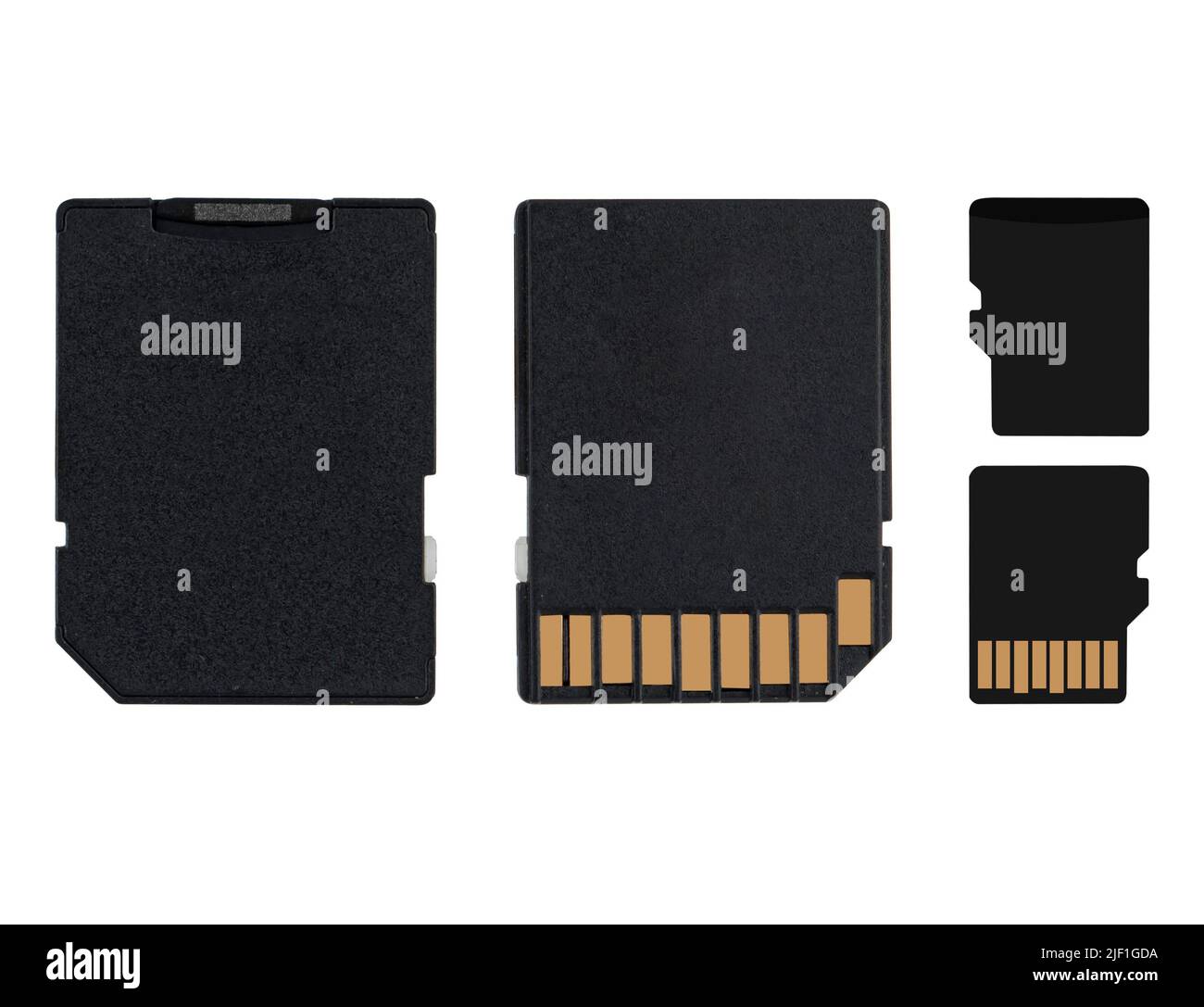 MicroSD and SD adapter on white background, collage Stock Photo
