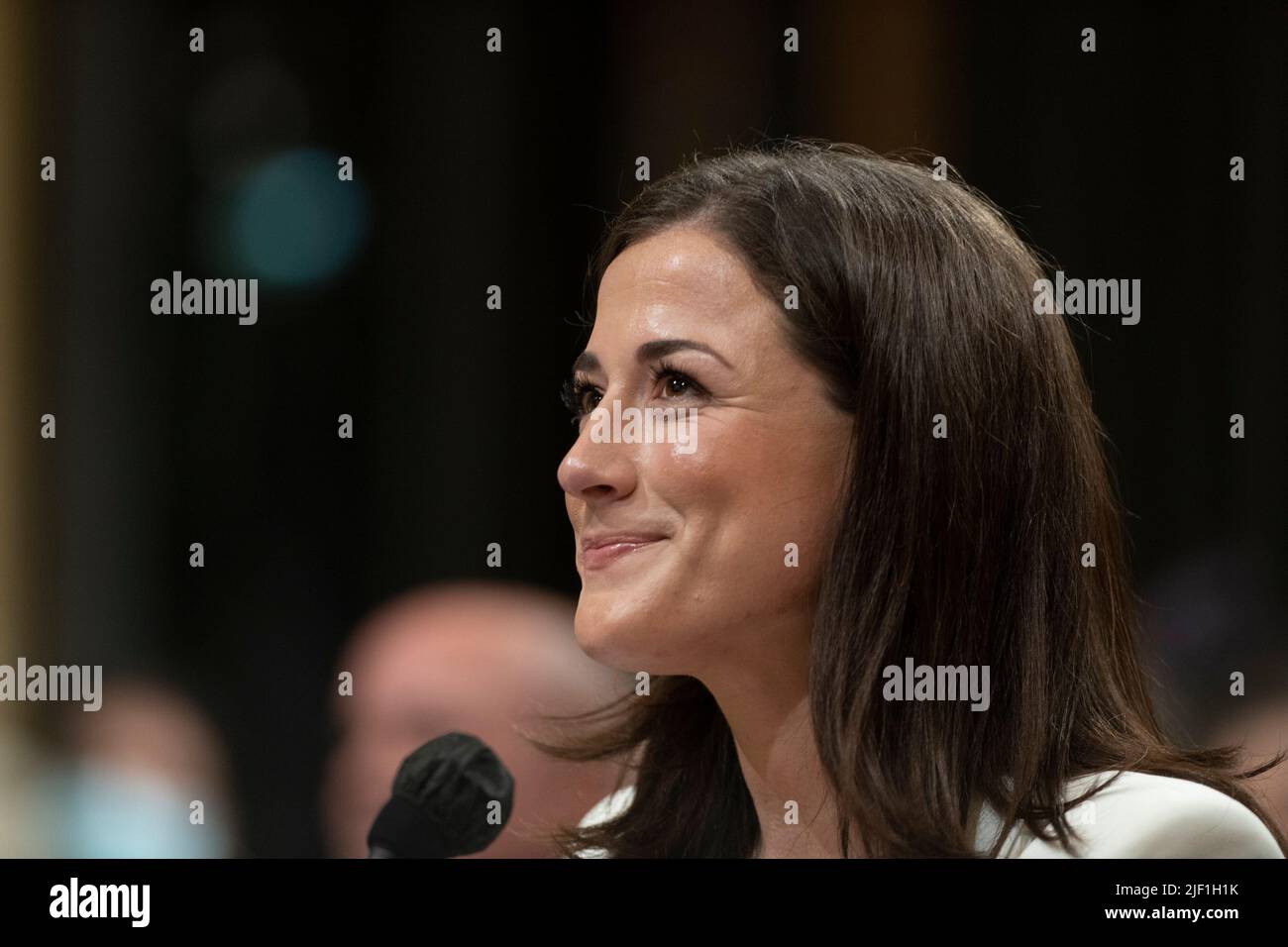 Cassidy Hutchinson, an aide to former White House Chief of Staff Mark Meadows, appears on day six of the United States House Select Committee to Investigate the January 6th Attack on the US Capitol hearing on Capitol Hill in Washington, DC on June 28, 2022. Credit: Rod Lamkey/CNP Stock Photo