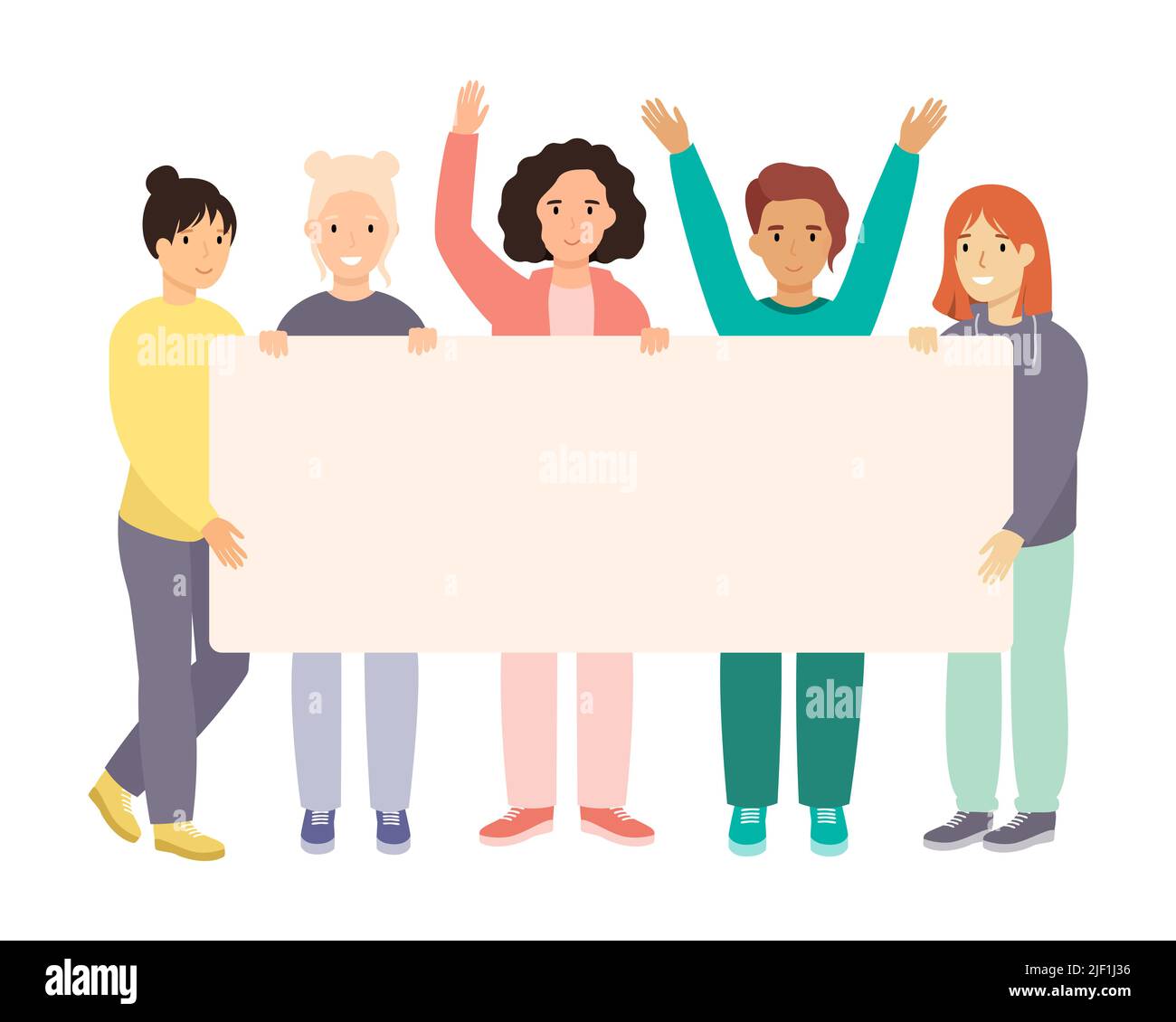 Group women standing together and holding blank banner Stock Vector ...