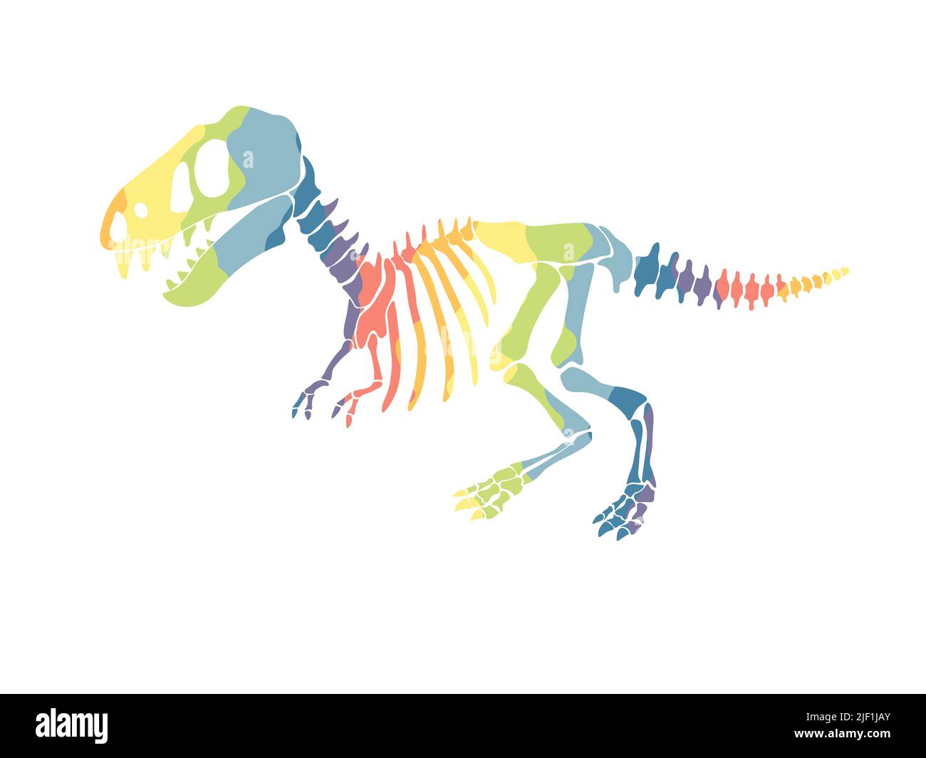 Vector illustration with rainbow dinosaur skeleton isolated on a white background. Stock Vector