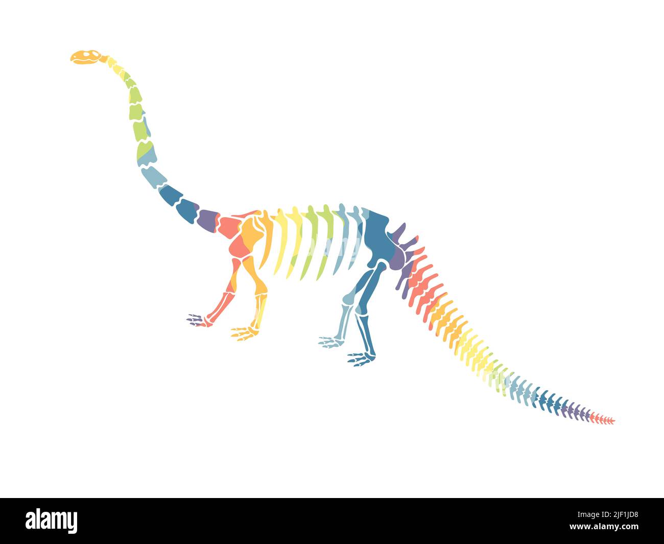 Vector illustration with rainbow dinosaur skeleton isolated on a white background. Stock Vector