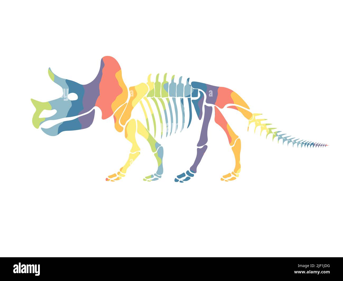 Vector illustration with rainbow dinosaur skeleton isolated on a white background. Stock Vector