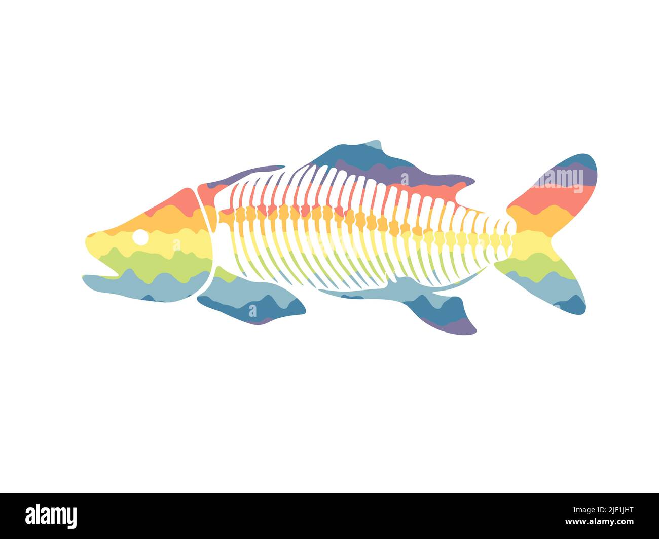 Vector illustration with rainbow fish skeleton isolated on a white background. Stock Vector