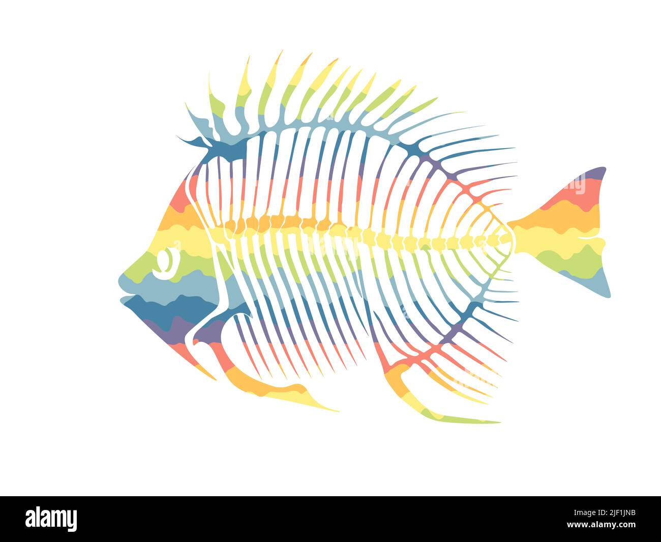 Vector illustration with rainbow fish skeleton isolated on a white background. Stock Vector