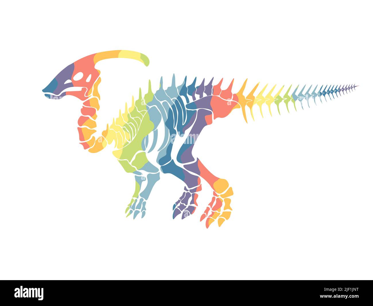 Vector illustration with rainbow dinosaur skeleton isolated on a white background. Stock Vector