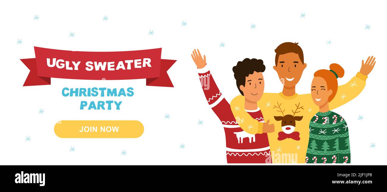 Ugly sweater Christmas party banner. cute cartoon style Stock Vector ...