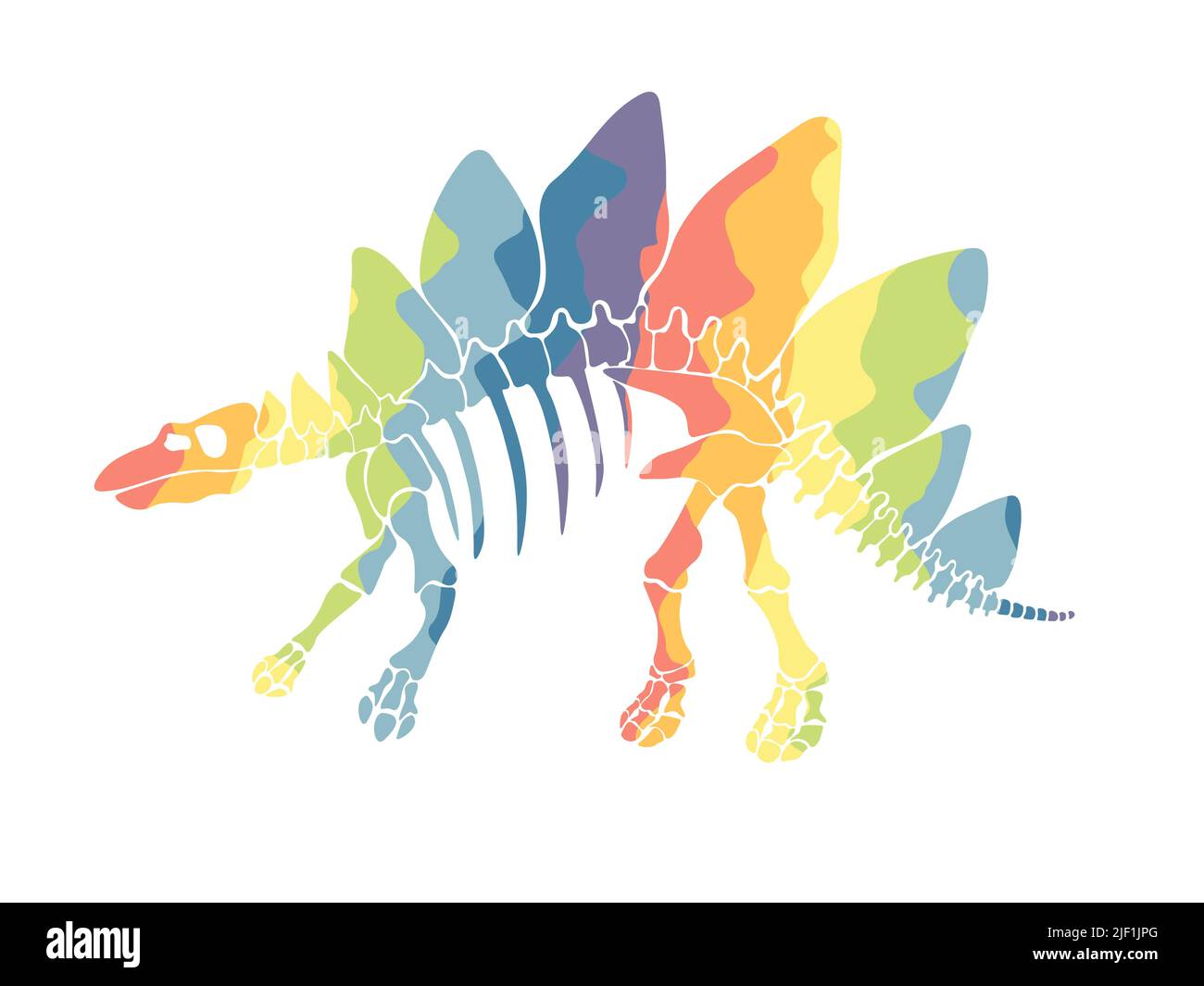 Vector illustration with rainbow dinosaur skeleton isolated on a white background. Stock Vector