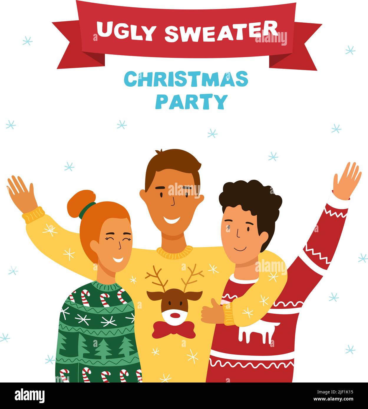 Ugly sweater Christmas party banner. cute cartoon style Stock Vector ...