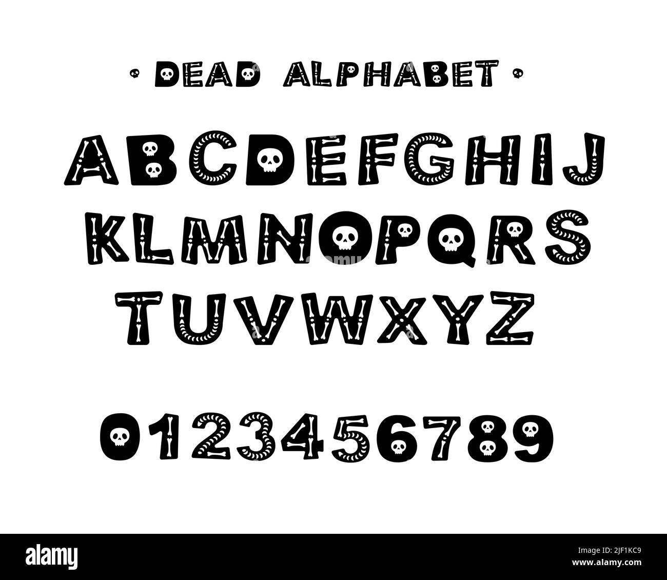 dead halloween alphabet with bones Stock Vector