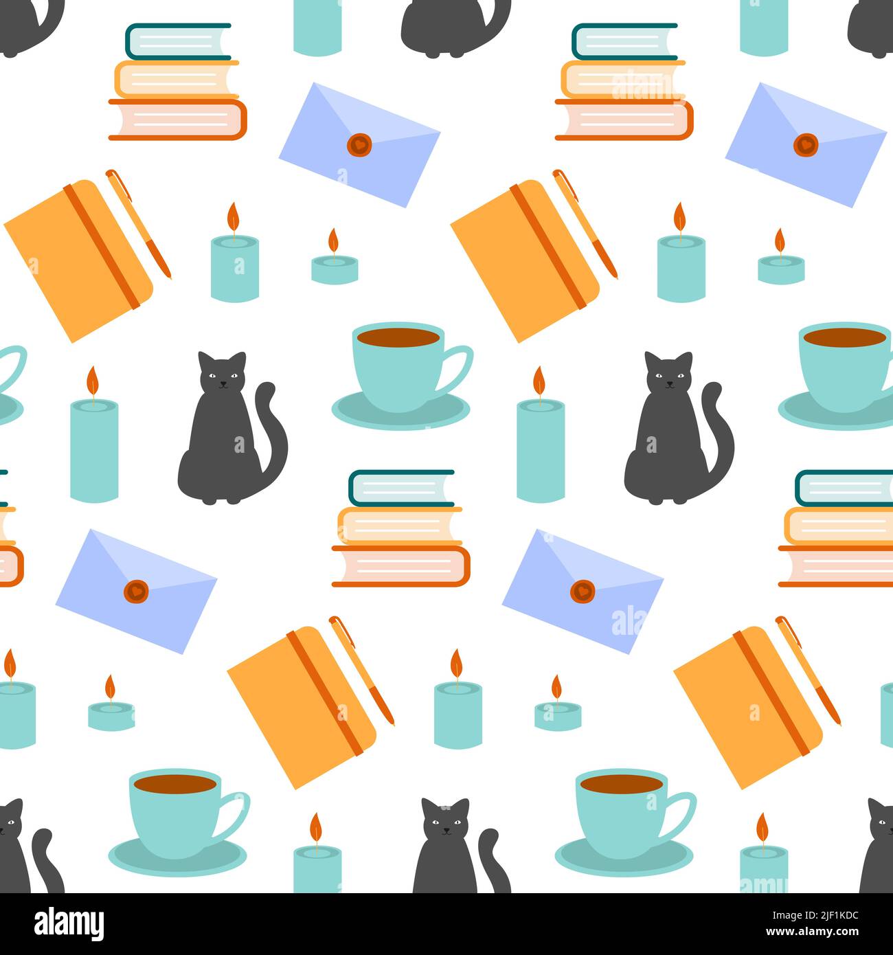 seamless pattern book candles cat Stock Vector