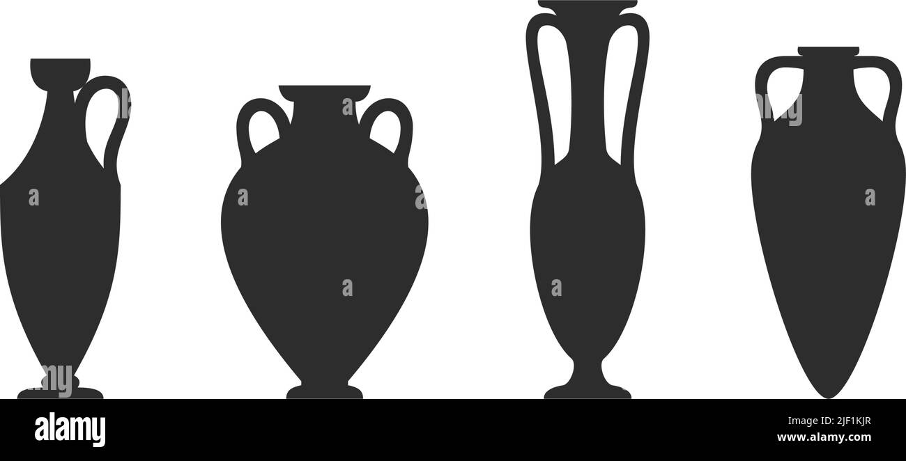 Vase silhouettes set. Various antique ceramic vases. Ancient greek jars and amphorae silhouettes. Clay vessels pottery. Vector Stock Vector