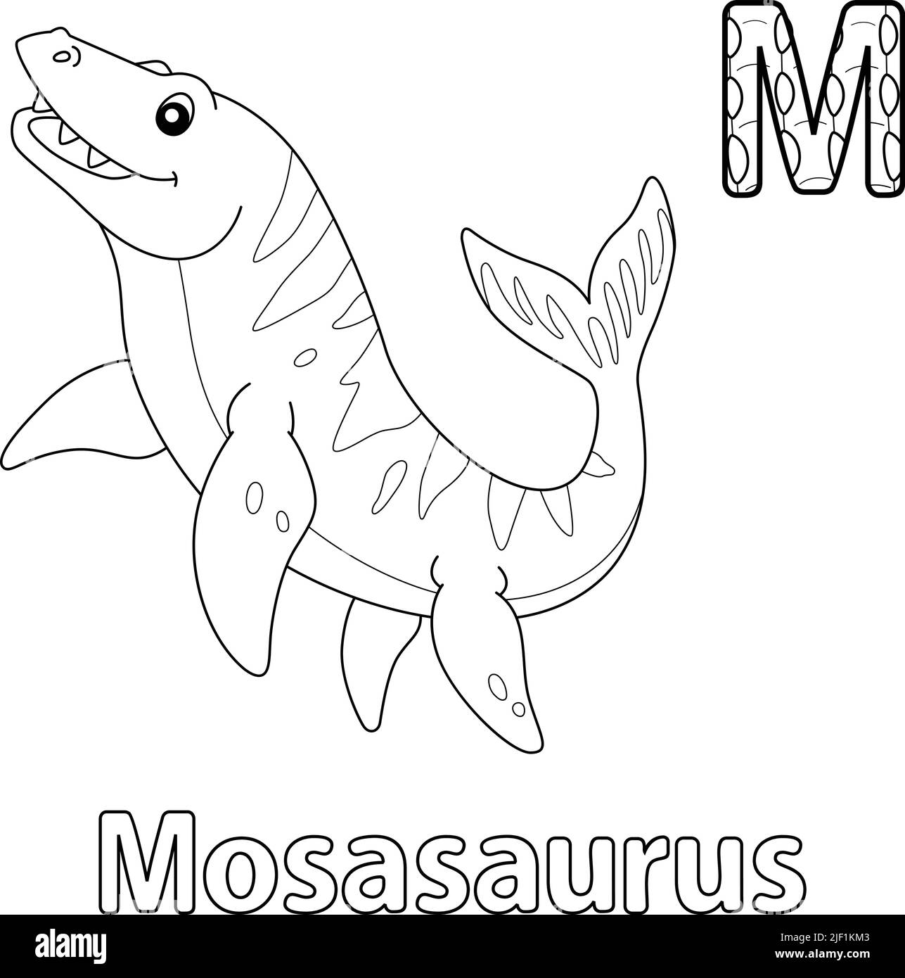 Mosasaurus Alphabet Dinosaur ABC Coloring Page M Stock Vector