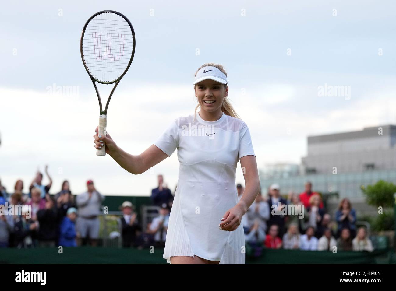 Katie Boulter celebrates victory over Clara Burel on day two of the